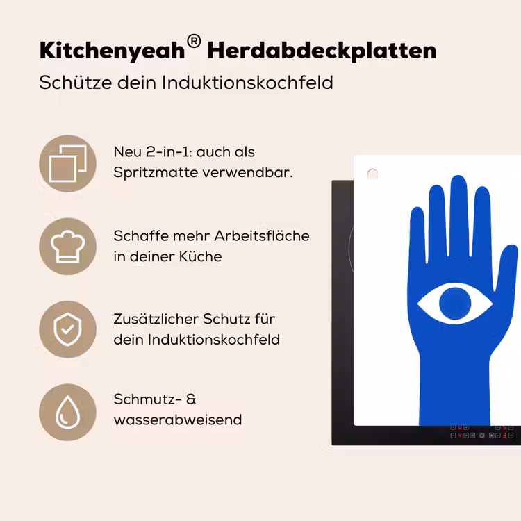 Handen - Twee - Ogen - Blauw Inductie beschemer met haakjes middel -ky-usp-de