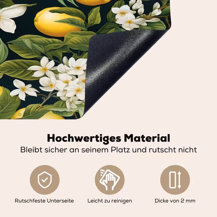 Hangende - Citroenen - Witte - Bloemetjes Inductie beschemer met haakjes klein 777 -ky-onderkant-de