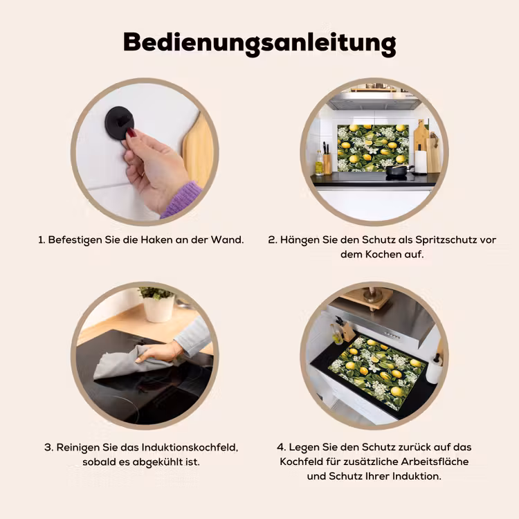 Hangende - Citroenen - Witte - Bloemetjes Inductie beschemer met haakjes klein 777 -ky-gebruik-de