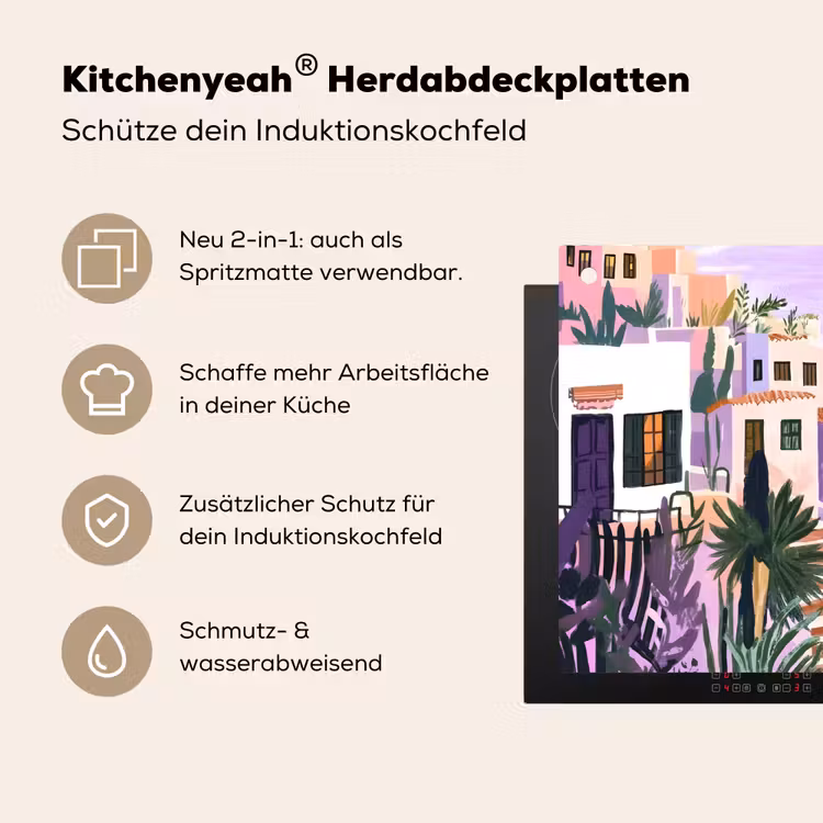 Huizen - Minimalistisch - Palmbomen - Kust Inductie beschemer met haakjes klein -ky-usp-de