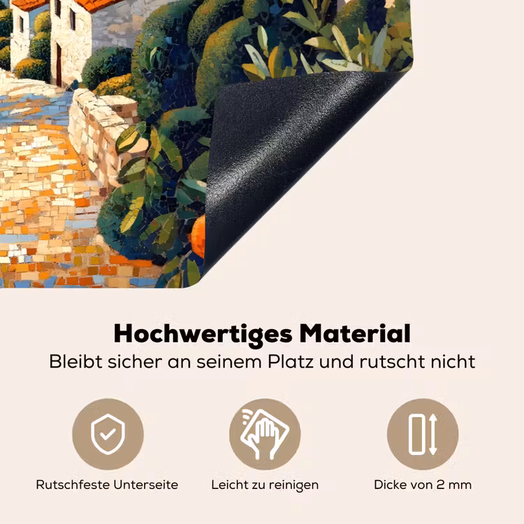 Huizen - Mozaïek - Sinaasappelbomen - Zee Inductie beschemer met haakjes klein -ky-onderkant-de