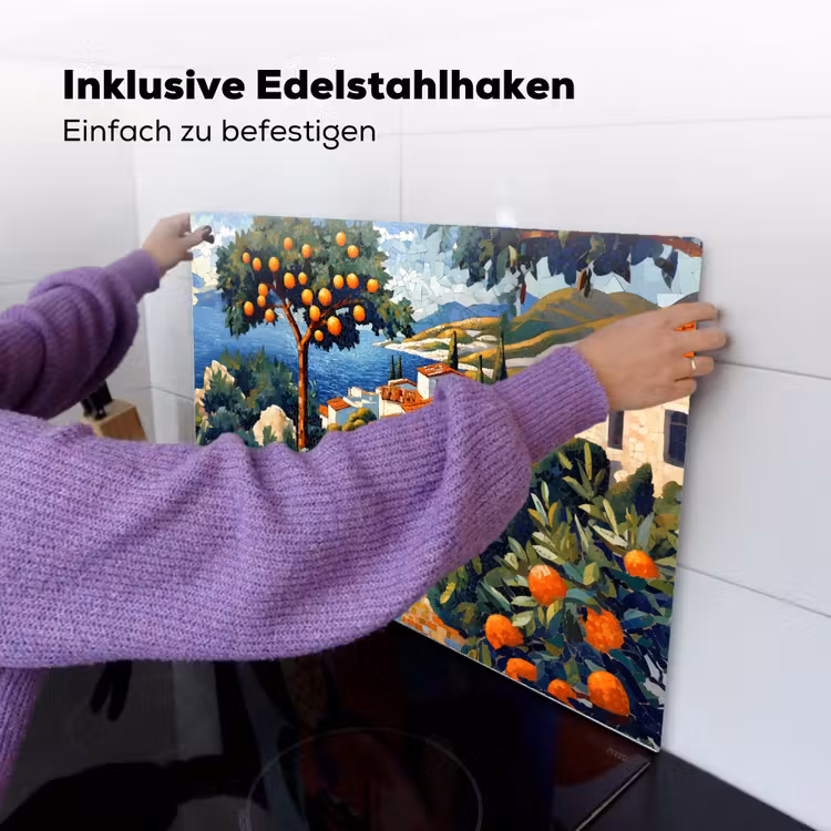 Huizen - Mozaïek - Sinaasappelbomen - Zee Inductie beschemer met haakjes klein -ky-ophangen-de