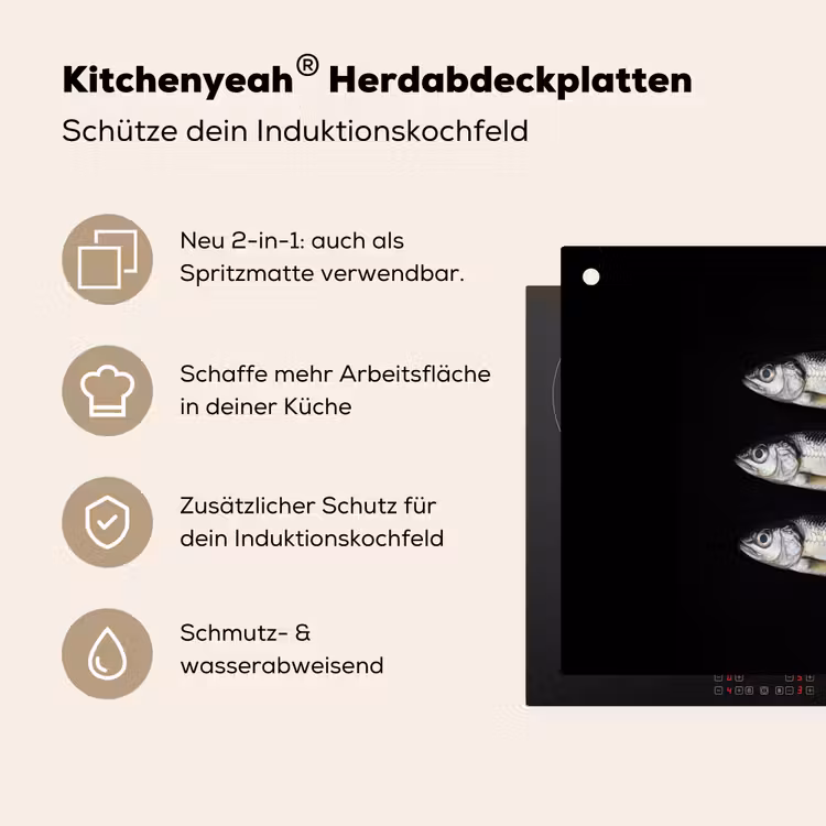 Haring - Vissen - Zwart Inductie beschemer met haakjes klein -ky-usp-de