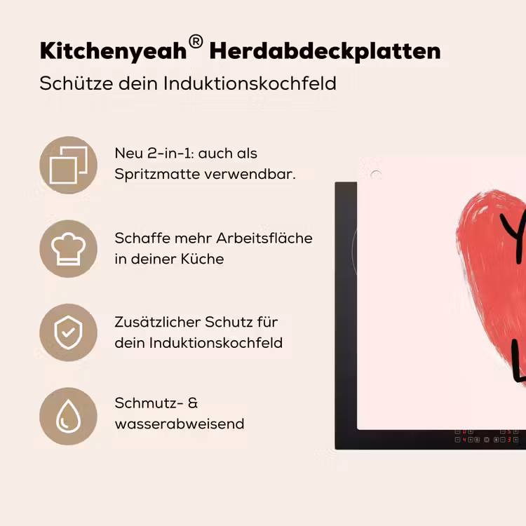 Hart - Rood - Valentijn Inductie beschemer met haakjes klein -ky-usp-de