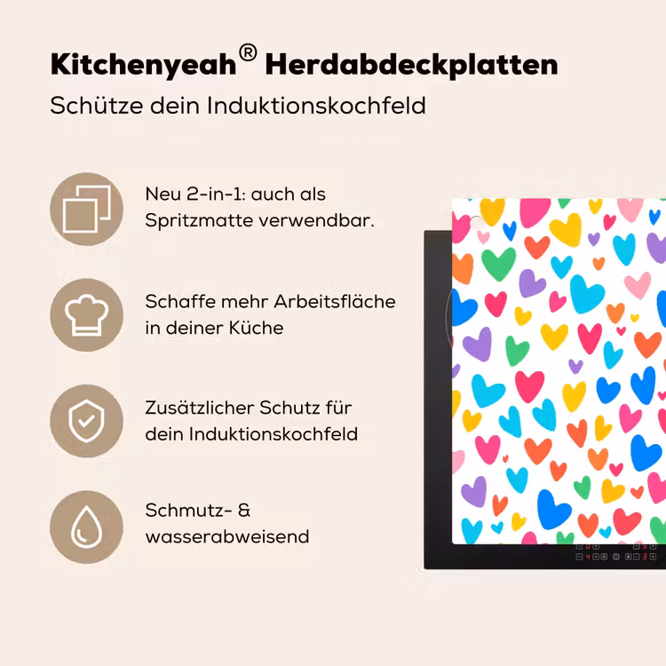 Hartjes - Kleurrijk - Patroon - Levendig Inductie beschemer met haakjes klein -ky-usp-de