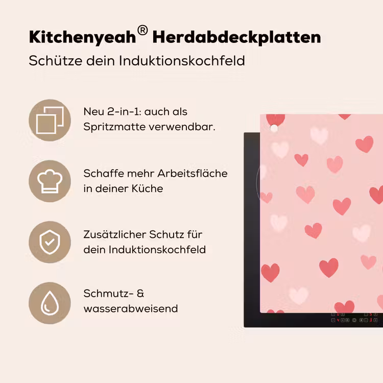 Hartjes - Patroon - Roze Inductie beschemer met haakjes klein -ky-usp-de