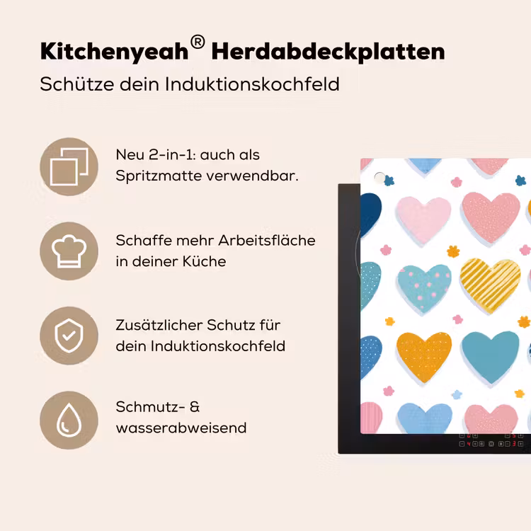 Hartjes - Pastel - Patroon Inductie beschemer met haakjes klein -ky-usp-de