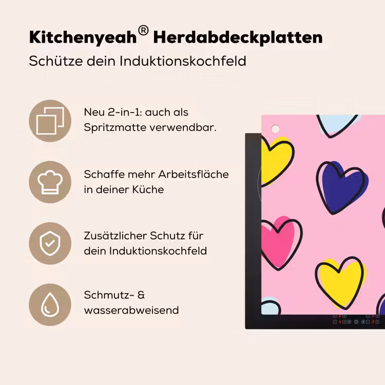 Hartjes - Valentijn - Patroon - Kleurrijk Inductie beschemer met haakjes klein -ky-usp-de