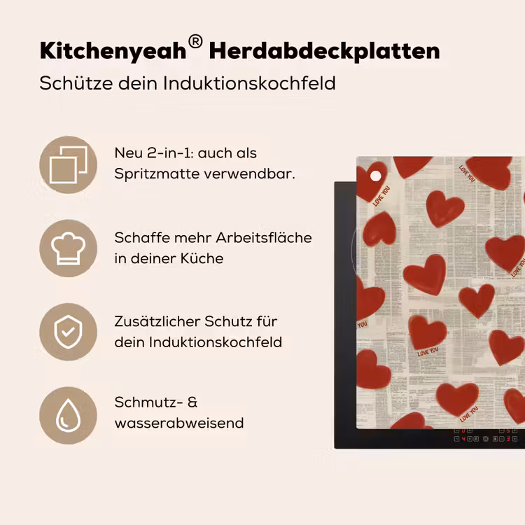 Hartjes - Krant - Loveyou Inductie beschemer met haakjes klein -ky-usp-de