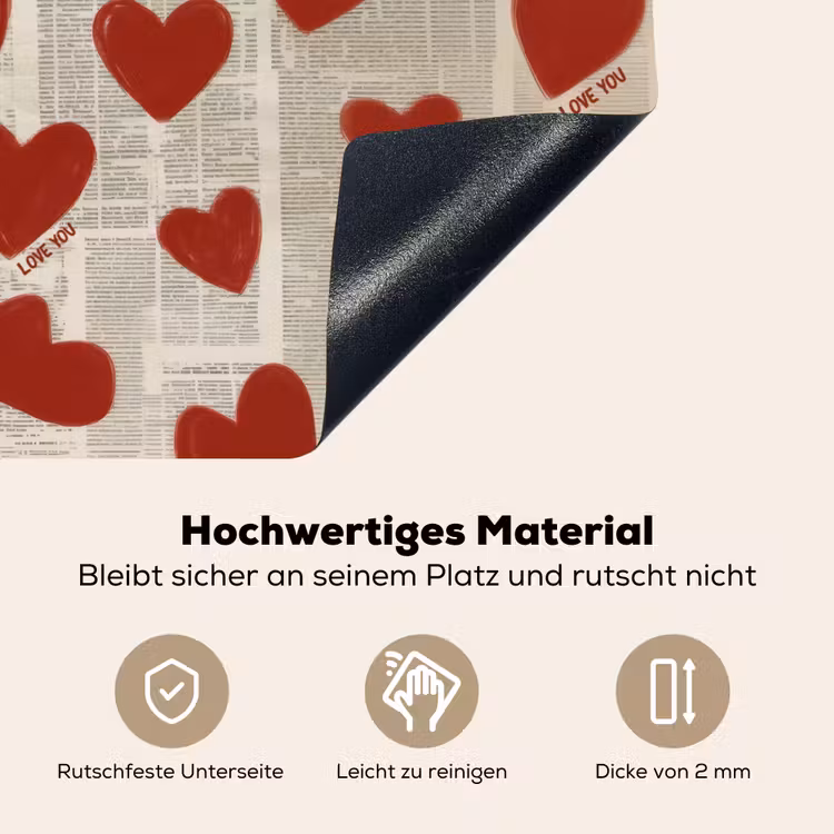 Hartjes - Krant - Loveyou Inductie beschemer met haakjes klein -ky-onderkant-de