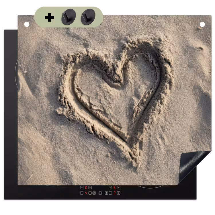 Hartvorm - Getekend - Beige - Zand Inductie beschemer met haakjes middel -3d