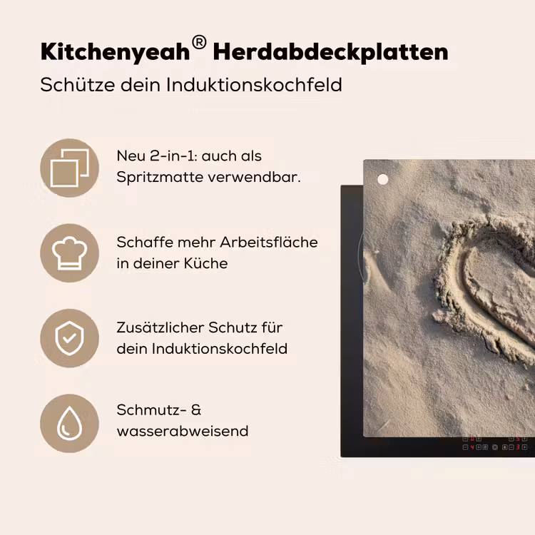 Hartvorm - Getekend - Beige - Zand Inductie beschemer met haakjes middel -ky-usp-de