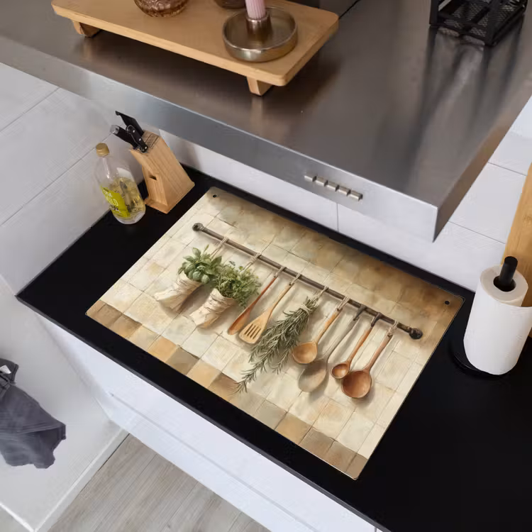 Hout - Keukengerei - Stilleven - Tegels Inductie beschemer met haakjes klein -sfeer1