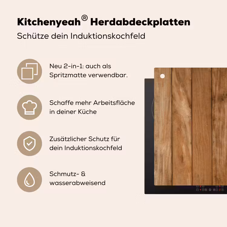 Hout - Naturel - Planken - Structuur Inductie beschemer met haakjes klein -ky-usp-de