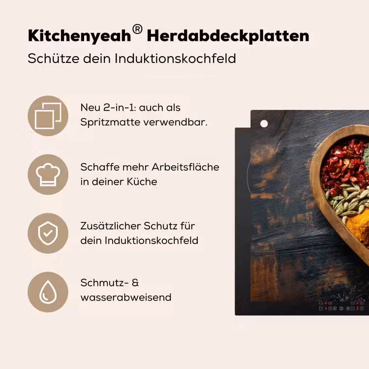 Houten - Hart - Kleurrijke - Specerijen Inductie beschemer met haakjes klein -ky-usp-de