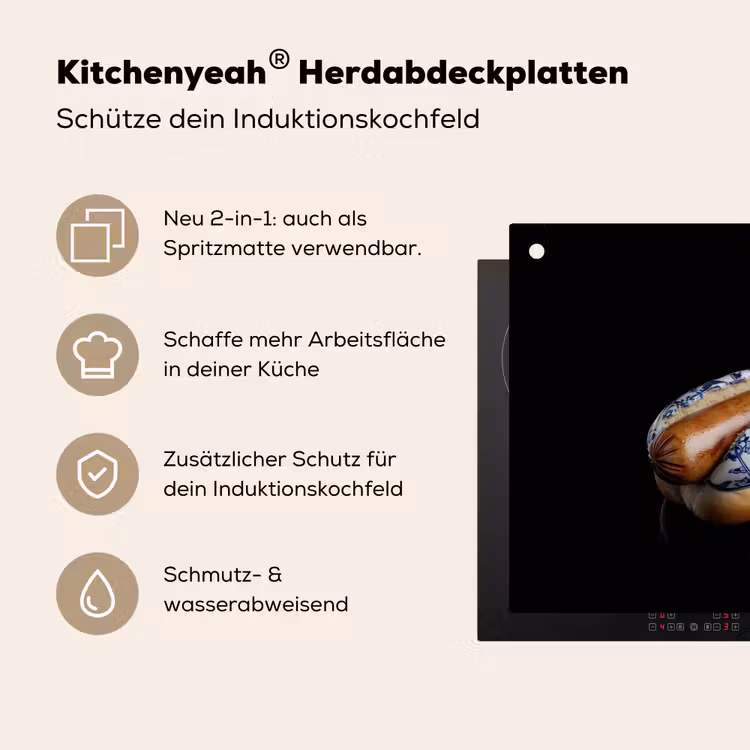 Hotdog - Porselein - Delfts blauw - Eten Inductie beschemer met haakjes klein -ky-usp-de