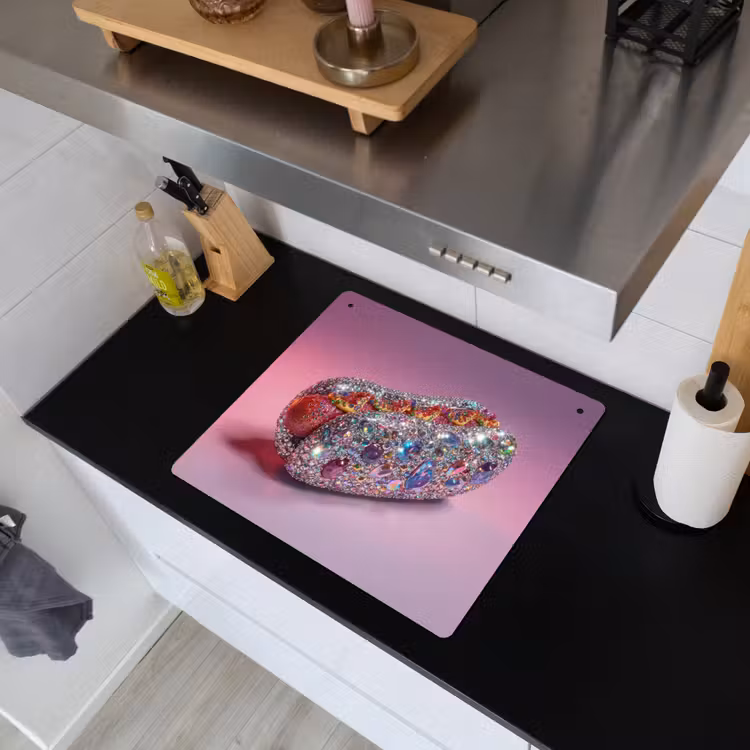 Hotdog - Steentjes - Glitters - Paars Inductie beschemer met haakjes middel -sfeer1