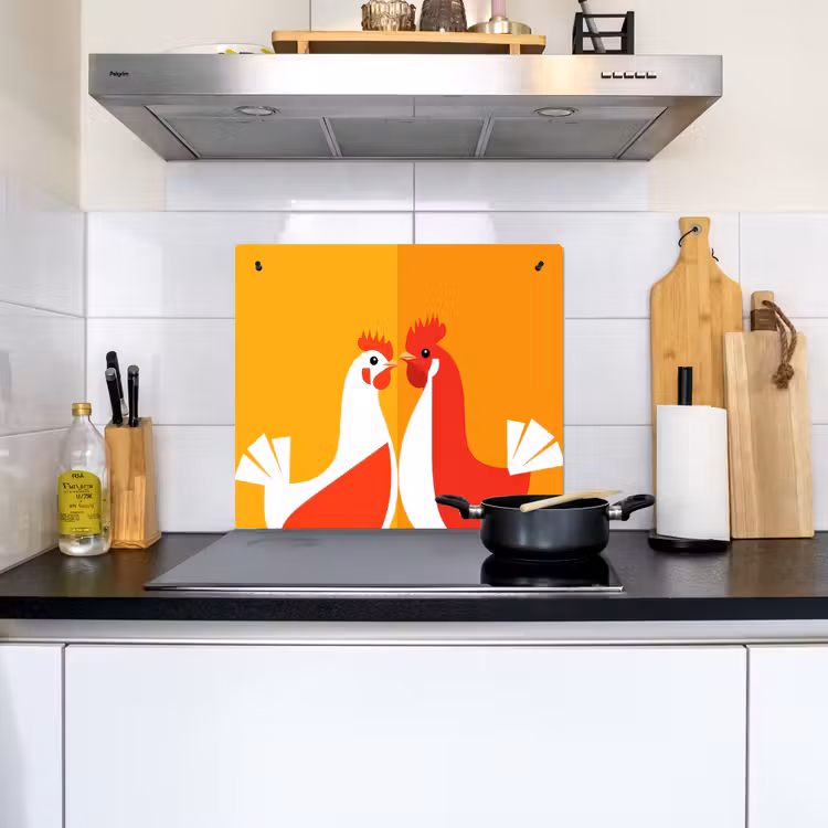 Kippen - Oranje - Vlakken Inductie beschemer met haakjes middel -sfeer2