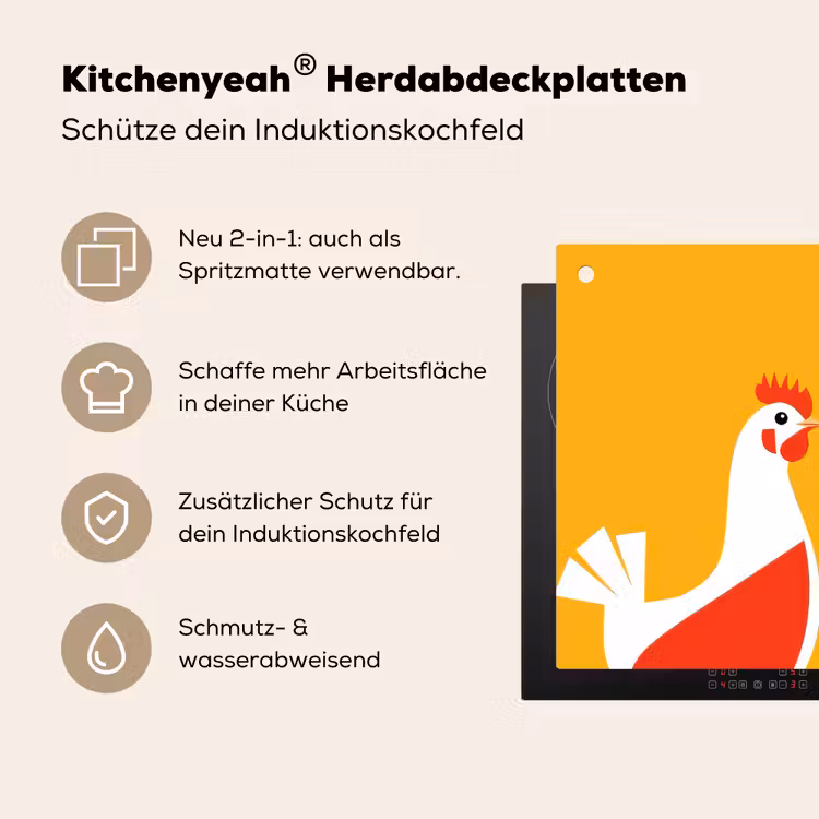 Kippen - Oranje - Vlakken Inductie beschemer met haakjes middel -ky-usp-de