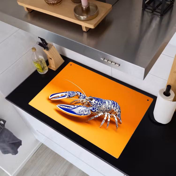 Kreeft - Delftsblauw - Schild - Stoer - Oranje Inductie beschemer met haakjes klein -sfeer1