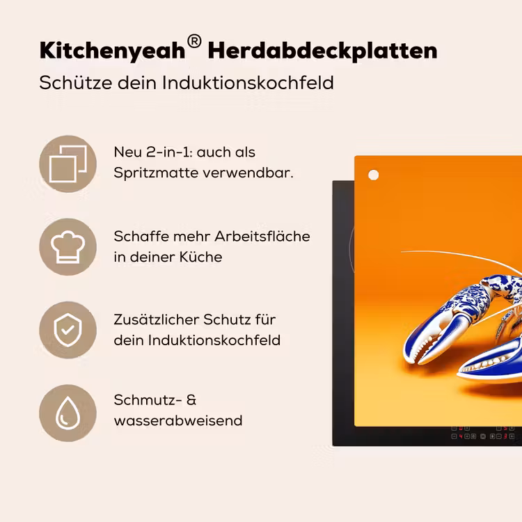 Kreeft - Delftsblauw - Schild - Stoer - Oranje Inductie beschemer met haakjes klein -ky-usp-de