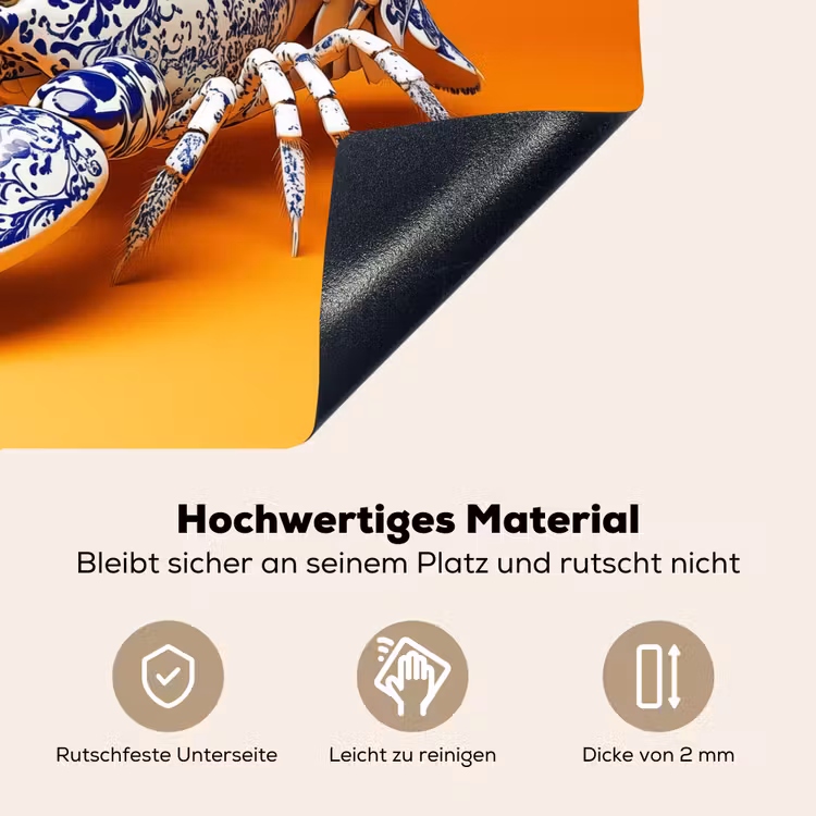 Kreeft - Delftsblauw - Schild - Stoer - Oranje Inductie beschemer met haakjes klein -ky-onderkant-de