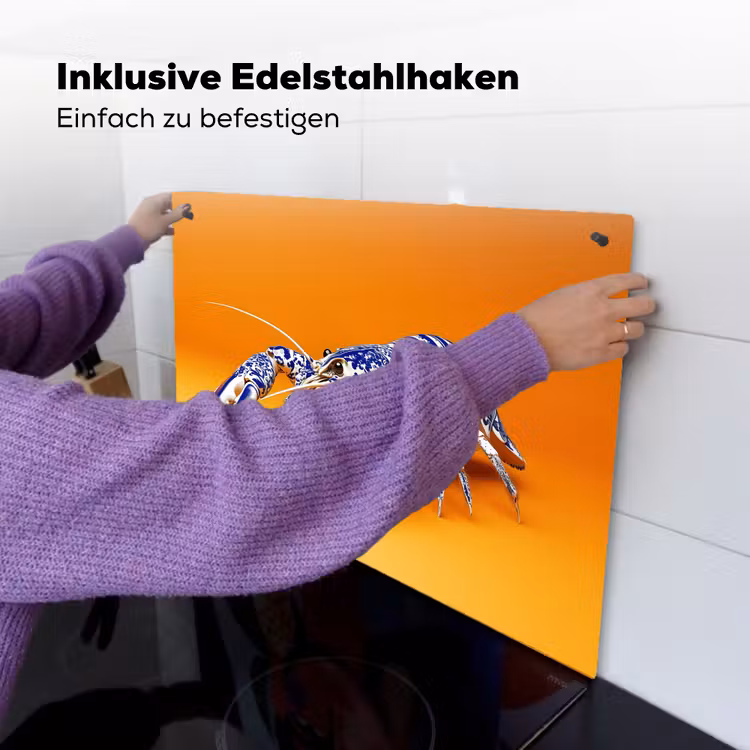 Kreeft - Delftsblauw - Schild - Stoer - Oranje Inductie beschemer met haakjes klein -ky-ophangen-de