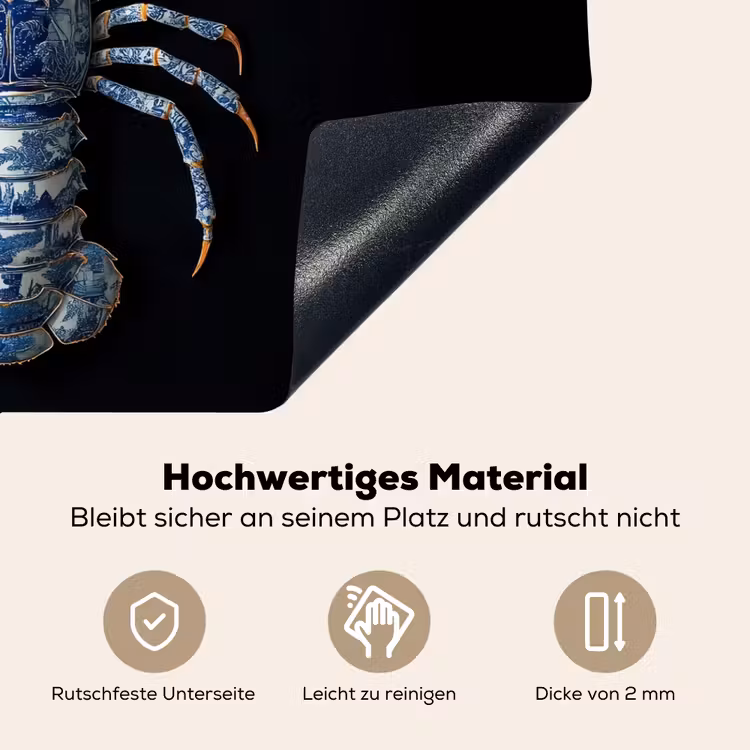 Kreeft - Delftsblauw - Schild - Stoer Inductie beschemer met haakjes klein -ky-onderkant-de
