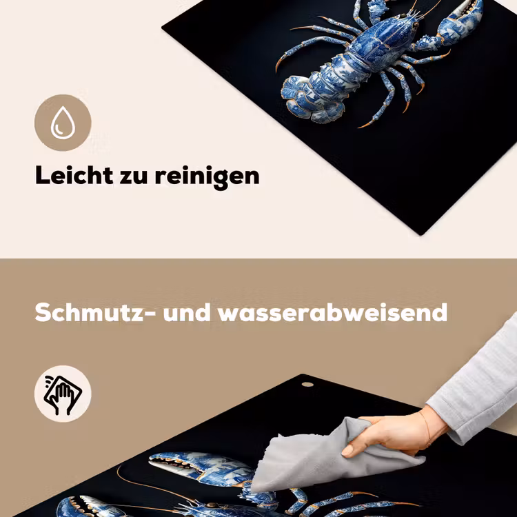 Kreeft - Delftsblauw - Schild - Stoer Inductie beschemer met haakjes klein -ky-schoon-de