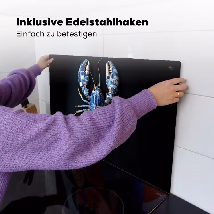 Kreeft - Delftsblauw - Schild - Stoer Inductie beschemer met haakjes klein -ky-ophangen-de