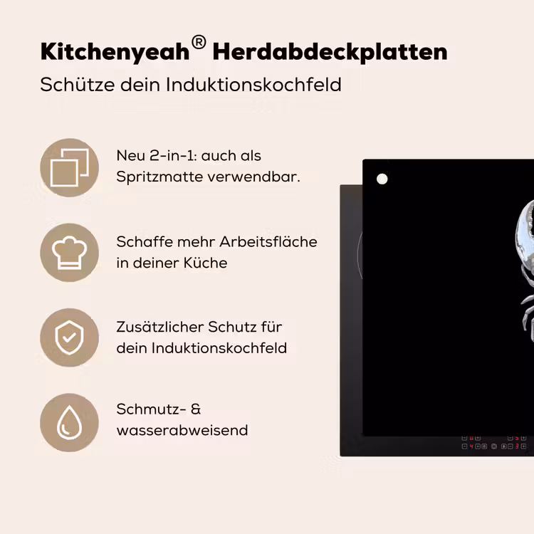 Kreeft - Zilver - Metallic - Luxe Inductie beschemer met haakjes klein -ky-usp-de