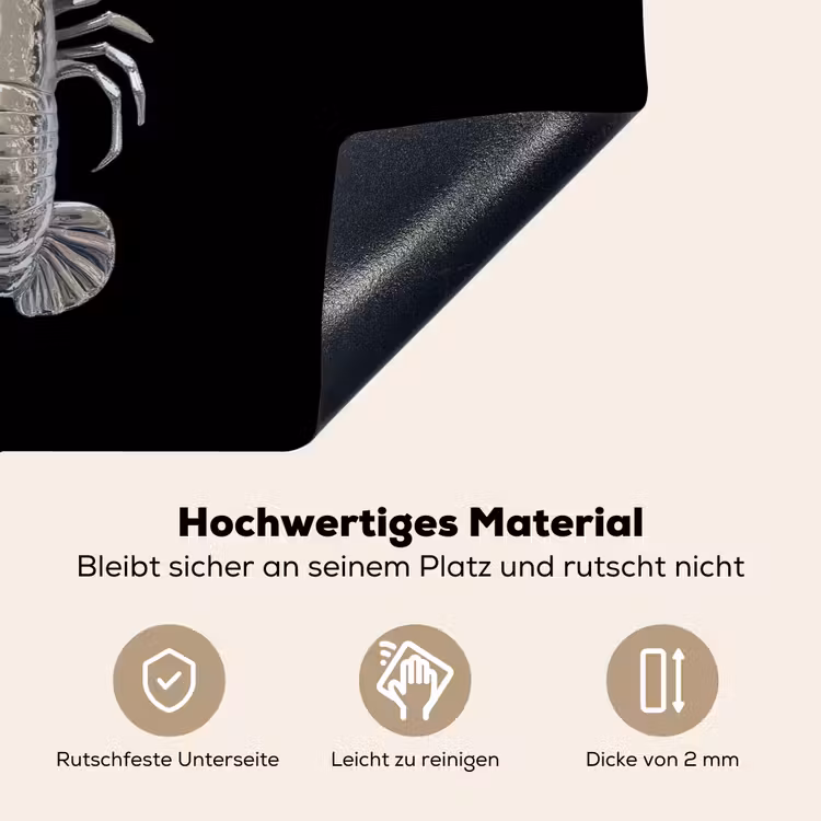 Kreeft - Zilver - Metallic - Luxe Inductie beschemer met haakjes klein -ky-onderkant-de
