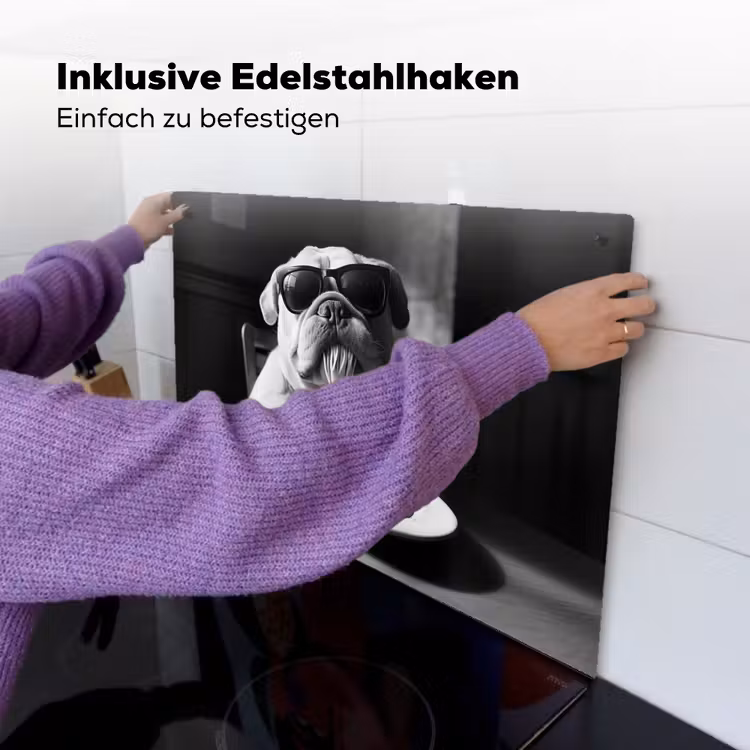 Hond - Bulldog - Pasta - Bril - Stoer - Dieren Inductie beschemer met haakjes klein -ky-ophangen-de