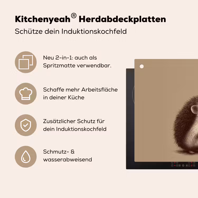 Egel - Snuitje - Bruin - Stekels Inductie beschemer met haakjes middel -ky-usp-de
