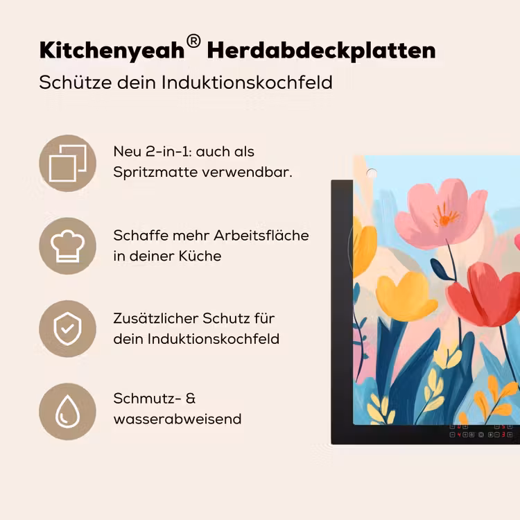 Illustratie - Bloemen - Kleurrijk Inductie beschemer met haakjes klein -ky-usp-de