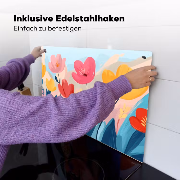 Illustratie - Bloemen - Kleurrijk Inductie beschemer met haakjes klein -ky-ophangen-de
