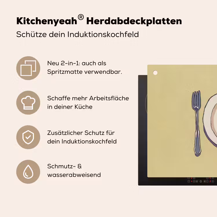 Illustratie - Bord - Bestek - Beige Inductie beschemer met haakjes klein -ky-usp-de