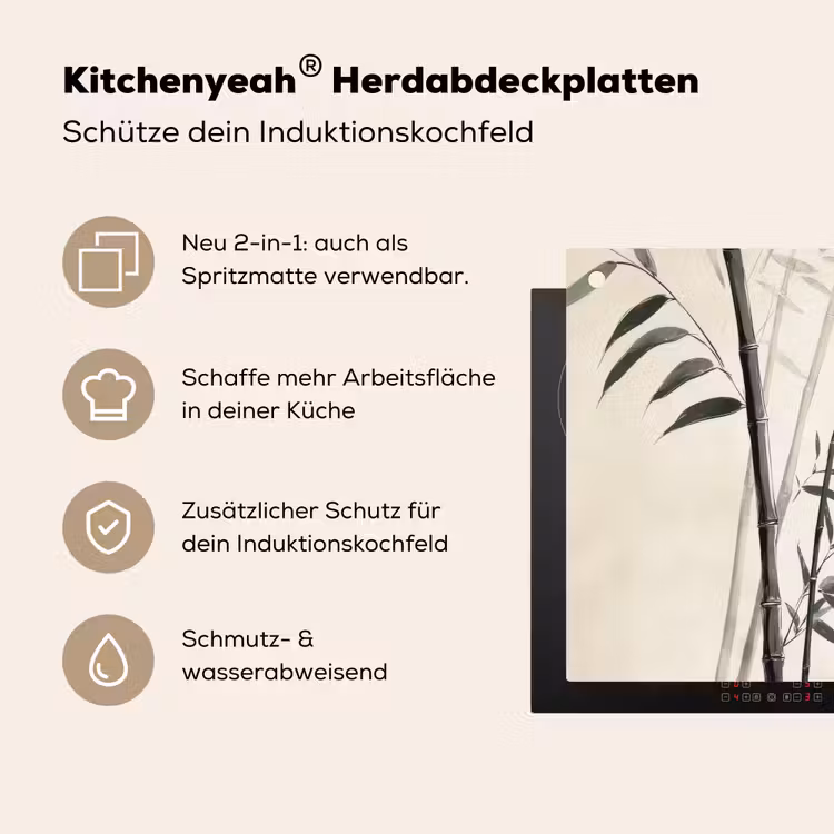 Japandi - Bamboe - Beige Inductie beschemer met haakjes klein -ky-usp-de