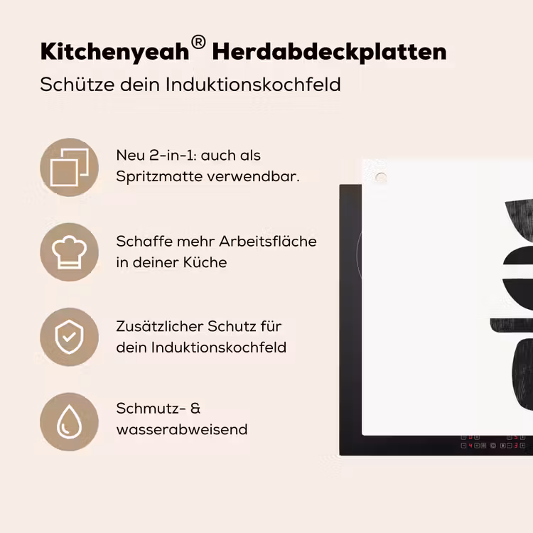 Japandi - Zwart - Abstract Inductie beschemer met haakjes klein -ky-usp-de