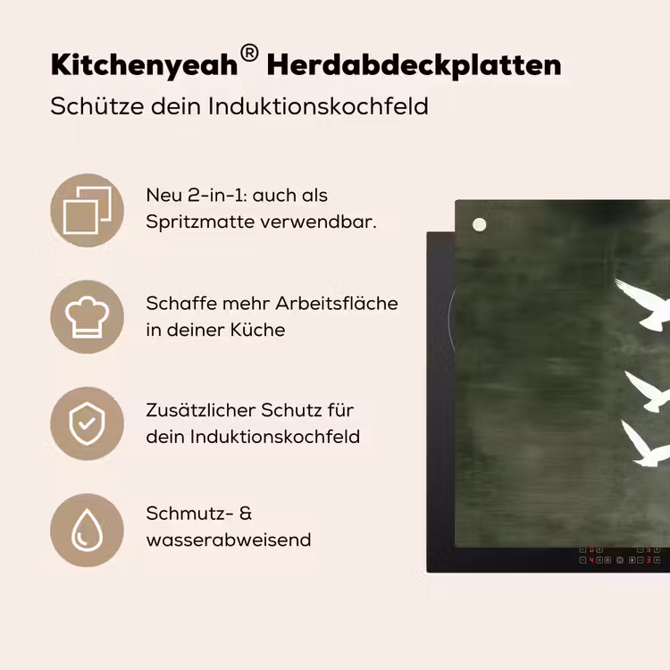 Japandi - Vogel - Groen Inductie beschemer met haakjes klein -ky-usp-de