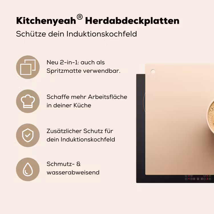 Koffie - Melkschuim - Lach - Beige Inductie beschemer met haakjes klein -ky-usp-de