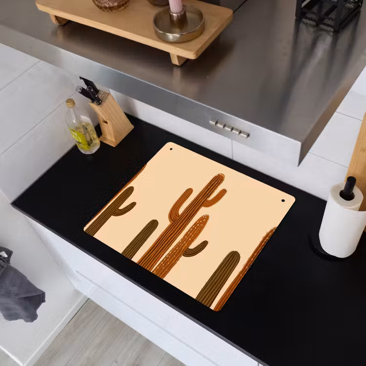 Cactus - Woestijn - Zand - Bruin Inductie beschemer met haakjes middel -sfeer1