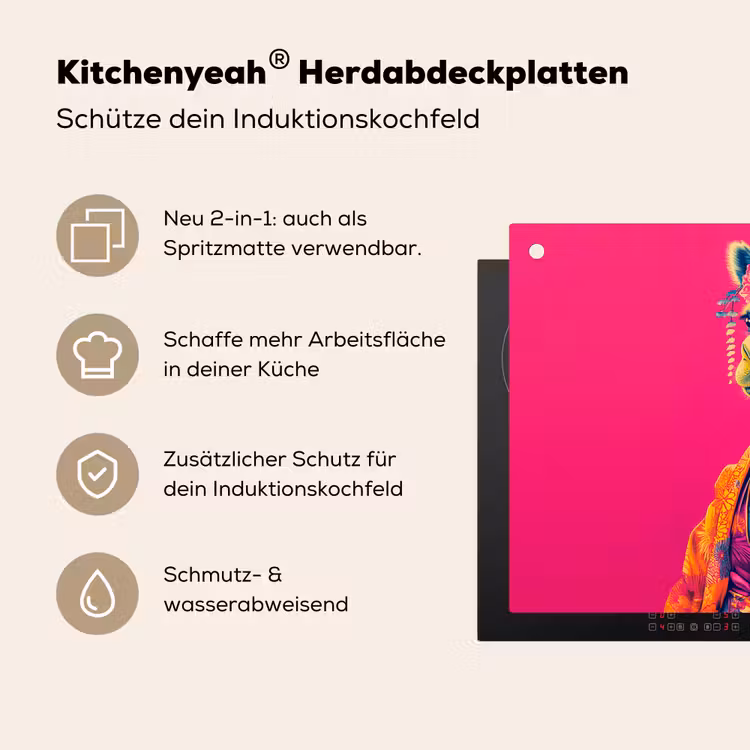 Kameel - Bloemen - Kimono - Waaiers Inductie beschemer met haakjes klein -ky-usp-de
