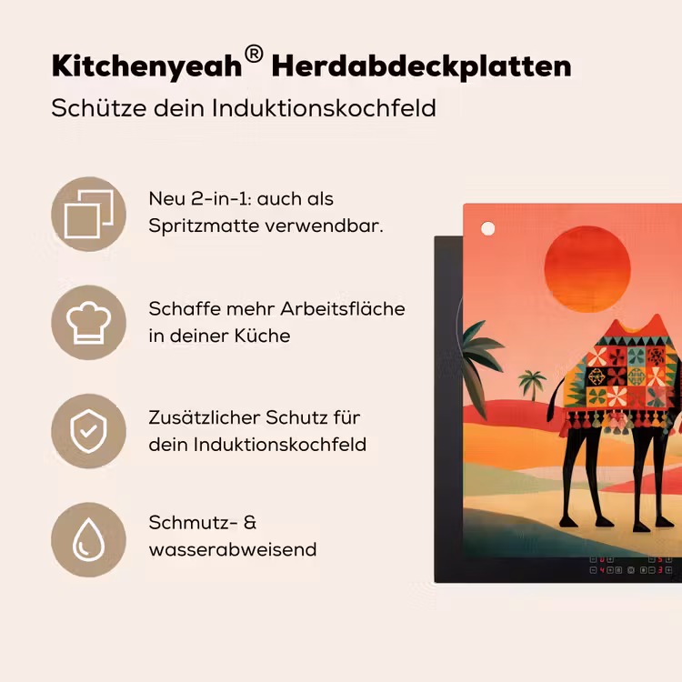 Kameel - Gekleurd tapijt - Duinen - Rode zon Inductie beschemer met haakjes middel -ky-usp-de