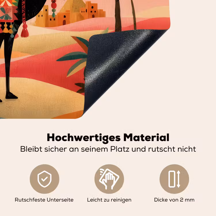 Kameel - Gekleurd tapijt - Duinen - Rode zon Inductie beschemer met haakjes middel -ky-onderkant-de