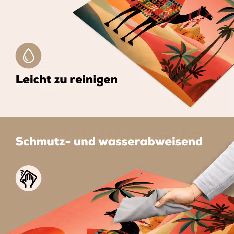 Kameel - Gekleurd tapijt - Duinen - Rode zon Inductie beschemer met haakjes middel -ky-schoon-de