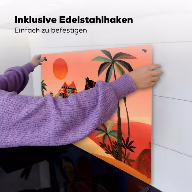 Kameel - Gekleurd tapijt - Duinen - Rode zon Inductie beschemer met haakjes middel -ky-ophangen-de