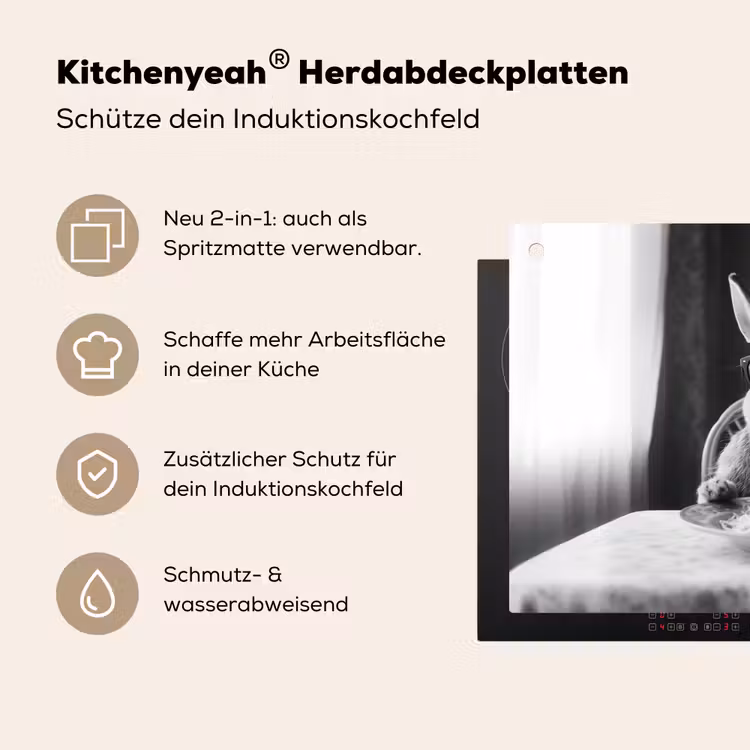 Konijn - Bunny - Zonnebril - Tafelkleed - Pasta - Schattig Inductie beschemer met haakjes klein -ky-usp-de
