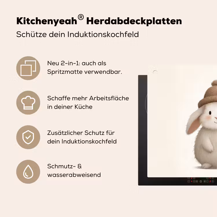 Konijn - Muts - Oren - Beige Inductie beschemer met haakjes middel -ky-usp-de