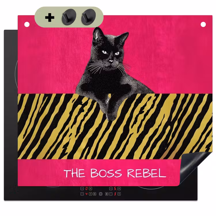 Kat - Baas - Roze - Tijgerprint Inductie beschemer met haakjes middel -3d